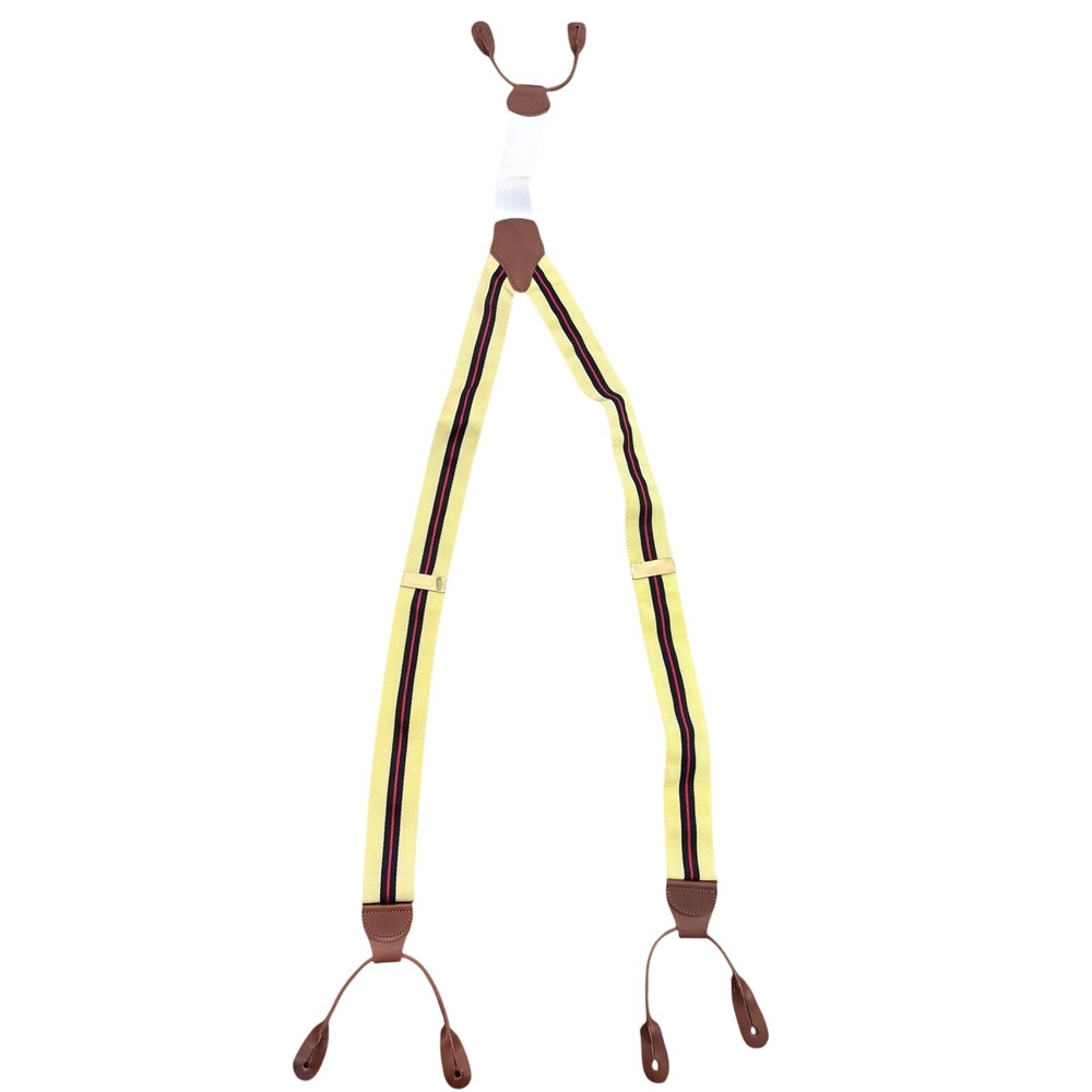 Dooney & Bourke Vintage Suspenders Yellow Navy Red Stripe Leather Button Braces